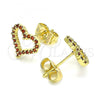 Oro Laminado Stud Earring, Gold Filled Style Heart Design, with Garnet Micro Pave, Polished, Golden Finish, 02.156.0499.2