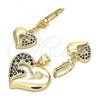 Oro Laminado Earring and Pendant Adult Set, Gold Filled Style Heart Design, with White Cubic Zirconia, Polished, Golden Finish, 10.156.0222