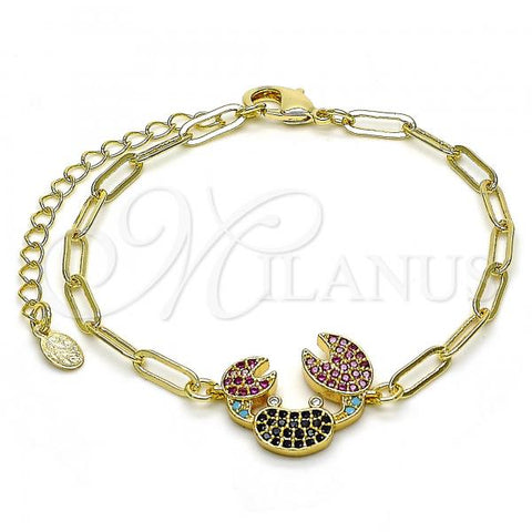 Oro Laminado Fancy Bracelet, Gold Filled Style and Paperclip with Multicolor Micro Pave, Polished, Golden Finish, 03.362.0025.07