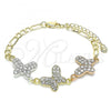 Oro Laminado Fancy Bracelet, Gold Filled Style Butterfly Design, with White Crystal, Polished, Tricolor, 03.380.0127.07