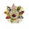 Oro Laminado Multi Stone Ring, Gold Filled Style Flower and Teardrop Design, with Multicolor Cubic Zirconia, Polished, Golden Finish, 01.283.0006.1.07 (Size 7)