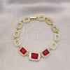 Oro Laminado Fancy Bracelet, Gold Filled Style with Garnet Cubic Zirconia and White Micro Pave, Polished, Golden Finish, 03.283.0359.07