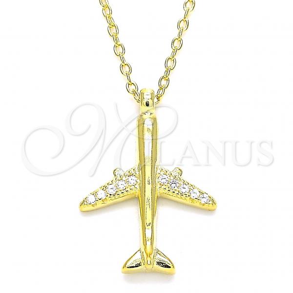 Sterling Silver Pendant Necklace, with White Cubic Zirconia, Polished, Golden Finish, 04.336.0159.2.16