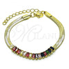 Oro Laminado Fancy Bracelet, Gold Filled Style with Multicolor Cubic Zirconia, Polished, Golden Finish, 04.341.0097.3.07