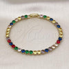 Oro Laminado Tennis Bracelet, Gold Filled Style with Multicolor Cubic Zirconia, Polished, Golden Finish, 03.130.0002.5.07