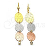 Oro Laminado Long Earring, Gold Filled Style with White Cubic Zirconia, Diamond Cutting Finish, Tricolor, 5.087.011