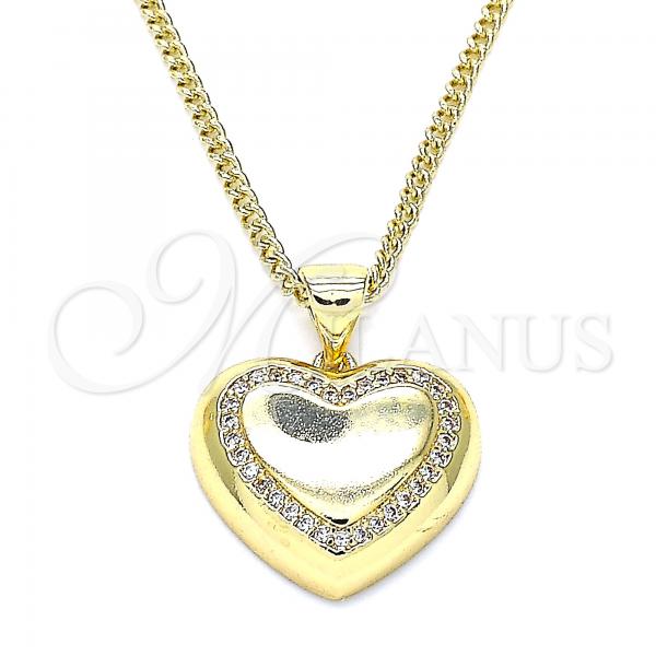 Oro Laminado Pendant Necklace, Gold Filled Style Heart Design, with White Micro Pave, Polished, Golden Finish, 04.156.0383.20