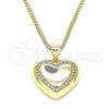 Oro Laminado Pendant Necklace, Gold Filled Style Heart Design, with White Micro Pave, Polished, Golden Finish, 04.156.0383.20