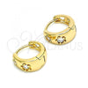 Oro Laminado Huggie Hoop, Gold Filled Style Flower Design, with White Micro Pave, Polished, Golden Finish, 02.213.0286.12