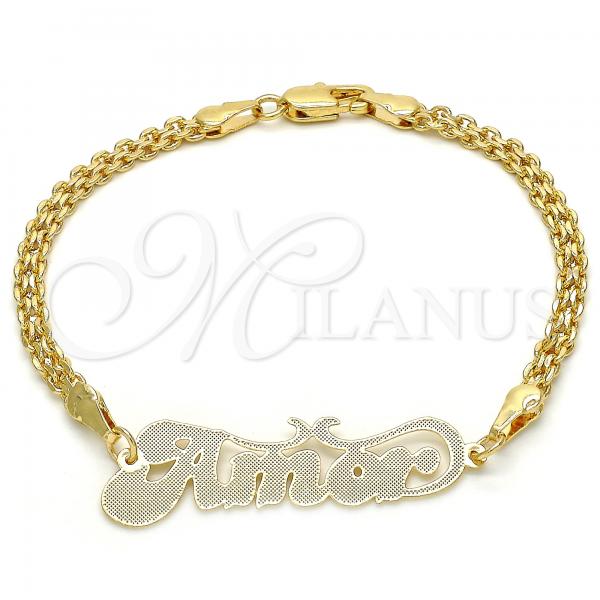 Oro Laminado Fancy Bracelet, Gold Filled Style Nameplate Design, Polished, Golden Finish, 03.63.1978.08