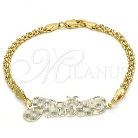 Oro Laminado Fancy Bracelet, Gold Filled Style Nameplate Design, Polished, Golden Finish, 03.63.1978.08