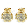 Oro Laminado Stud Earring, Gold Filled Style with White Micro Pave, Polished, Golden Finish, 02.344.0079