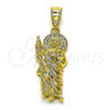 Oro Laminado Religious Pendant, Gold Filled Style San Judas Design, with White Crystal, Polished, Golden Finish, 05.411.0058