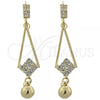 Oro Laminado Long Earring, Gold Filled Style Ball Design, with White Cubic Zirconia, Polished, Golden Finish, 5.099.012