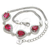 Sterling Silver Fancy Bracelet, Teardrop Design, with Ruby Cubic Zirconia and White Crystal, Polished, Rhodium Finish, 03.286.0018.3.07