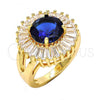 Oro Laminado Multi Stone Ring, Gold Filled Style Flower Design, with Tanzanite and White Cubic Zirconia, Polished, Golden Finish, 01.205.0010.2.08 (Size 8)