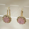 Oro Laminado Leverback Earring, Gold Filled Style Flower Design, with Pink and White Crystal, Polished, Golden Finish, 02.122.0086