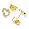 Oro Laminado Stud Earring, Gold Filled Style Heart Design, with White Micro Pave, Polished, Golden Finish, 02.233.0049