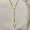 Oro Laminado Thin Rosary, Gold Filled Style Cross and San Benito Design, Polished, Tricolor, 09.02.0059.18