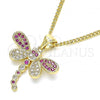 Oro Laminado Pendant Necklace, Gold Filled Style Dragon-Fly Design, with Ruby and White Micro Pave, Polished, Golden Finish, 04.156.0297.2.20