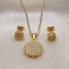 Oro Laminado Earring and Pendant Adult Set, Gold Filled Style with White Micro Pave, Polished, Golden Finish, 10.342.0070