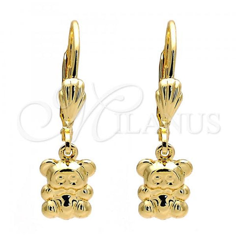 Oro Laminado Dangle Earring, Gold Filled Style Teddy Bear Design, Diamond Cutting Finish, Golden Finish, 5.123.031