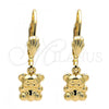 Oro Laminado Dangle Earring, Gold Filled Style Teddy Bear Design, Diamond Cutting Finish, Golden Finish, 5.123.031
