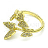 Oro Laminado Multi Stone Ring, Gold Filled Style Butterfly Design, with White Micro Pave, Polished, Golden Finish, 01.341.0046