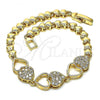 Oro Laminado Fancy Bracelet, Gold Filled Style Heart Design, with White Cubic Zirconia, Polished, Golden Finish, 03.283.0169.08