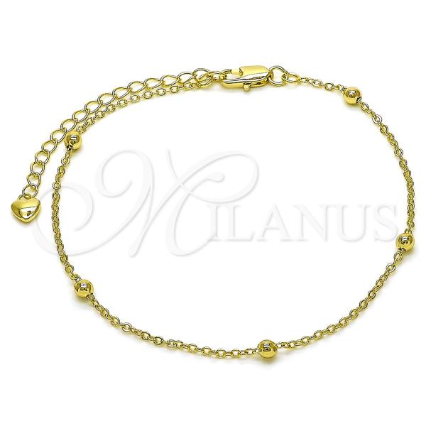 Oro Laminado Basic Anklet, Gold Filled Style Rolo and Ball Design, Polished, Golden Finish, 04.213.0325.09