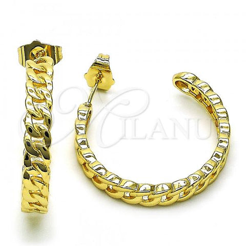 Oro Laminado Medium Hoop, Gold Filled Style Curb Design, Polished, Golden Finish, 02.210.0751.30