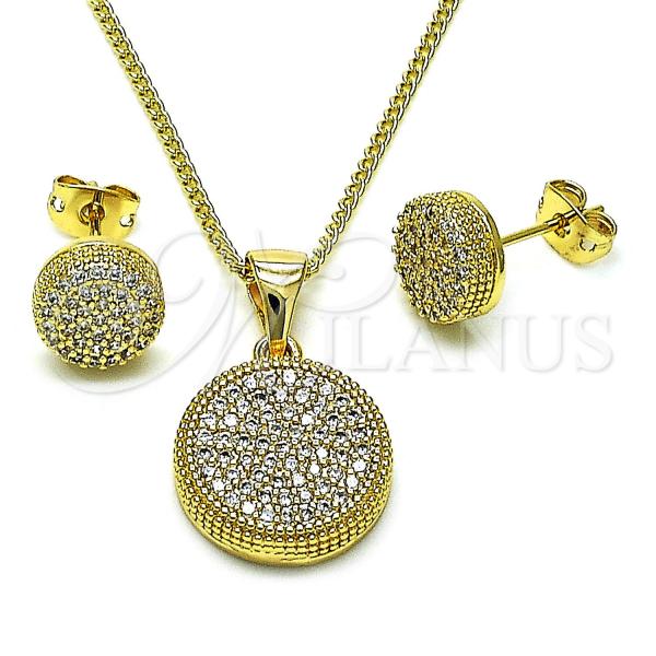 Oro Laminado Earring and Pendant Adult Set, Gold Filled Style with White Micro Pave, Polished, Golden Finish, 10.342.0140