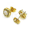 Oro Laminado Stud Earring, Gold Filled Style with White Cubic Zirconia and White Micro Pave, Polished, Golden Finish, 02.283.0058