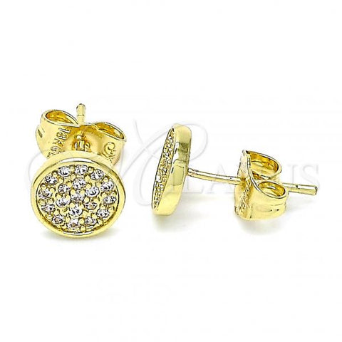 Oro Laminado Stud Earring, Gold Filled Style with White Micro Pave, Polished, Golden Finish, 02.156.0547