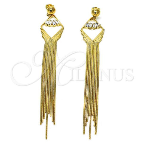 Oro Laminado Long Earring, Gold Filled Style Baguette Design, with White Cubic Zirconia, Polished, Golden Finish, 02.268.0116