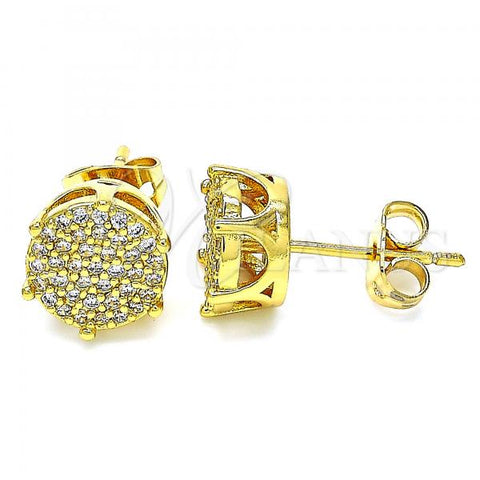 Oro Laminado Stud Earring, Gold Filled Style with White Cubic Zirconia, Polished, Golden Finish, 02.342.0022