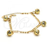 Gold Tone Charm Anklet , Rattle Charm and Elephant Design, Polished, Golden Finish, 03.63.1755.10.GT