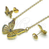 Oro Laminado Earring and Pendant Adult Set, Gold Filled Style Butterfly and Rolo Design, with Multicolor Micro Pave, Polished, Golden Finish, 10.196.0074.1