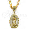 Oro Laminado Religious Pendant, Gold Filled Style Guadalupe Design, Diamond Cutting Finish, Golden Finish, 5.184.012