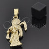Oro Laminado Religious Pendant, Gold Filled Style Santa Muerte Design, Diamond Cutting Finish, Golden Finish, 5.186.010