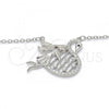 Sterling Silver Pendant Necklace, Swan Design, with Black and White Micro Pave, Polished, Rhodium Finish, 04.336.0038.16