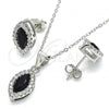 Sterling Silver Earring and Pendant Adult Set, with Black Cubic Zirconia and White Crystal, Polished, Rhodium Finish, 10.175.0071.4