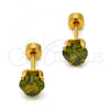 Stainless Steel Stud Earring, Heart Design, with Dark Peridot Cubic Zirconia, Polished, Golden Finish, 02.271.0009.10