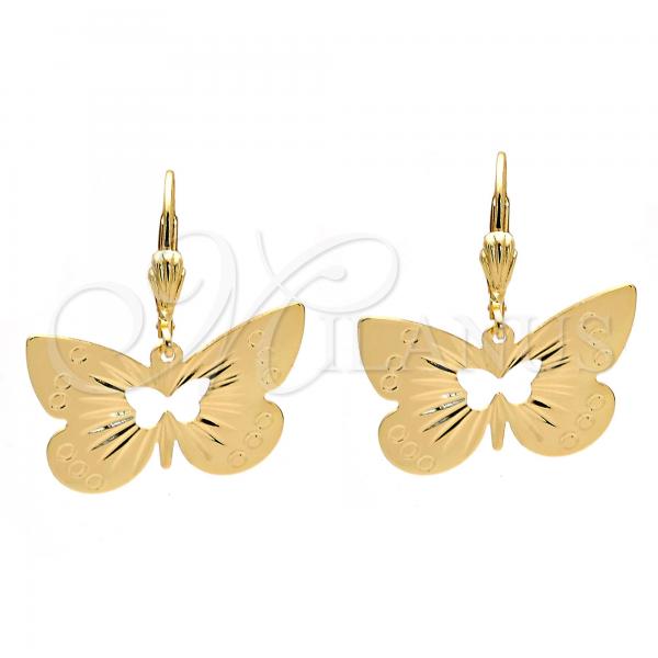 Oro Laminado Dangle Earring, Gold Filled Style Butterfly Design, Diamond Cutting Finish, Golden Finish, 5.078.012