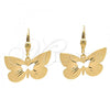 Oro Laminado Dangle Earring, Gold Filled Style Butterfly Design, Diamond Cutting Finish, Golden Finish, 5.078.012