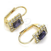 Oro Laminado Leverback Earring, Gold Filled Style with White and Amethyst Cubic Zirconia, Polished, Golden Finish, 5.125.022