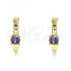 Oro Laminado Small Hoop, Gold Filled Style with Amethyst Cubic Zirconia, Polished, Golden Finish, 02.210.0499.3.12