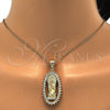 Oro Laminado Religious Pendant, Gold Filled Style Guadalupe Design, with White Cubic Zirconia, Polished, Golden Finish, 05.120.0062