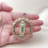 Oro Laminado Religious Pendant, Gold Filled Style Guadalupe and Evil Eye Design, Polished, Golden Finish, 05.253.0100