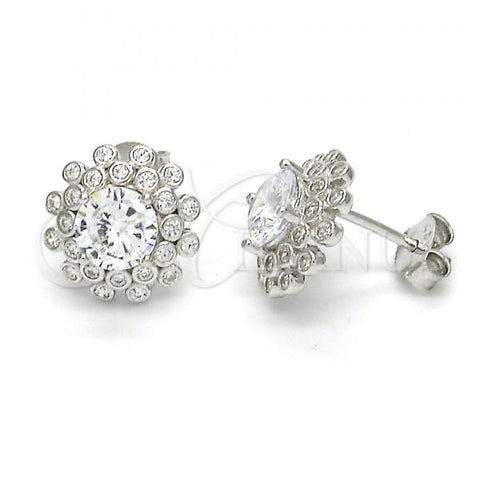 Sterling Silver Stud Earring, with White Cubic Zirconia, Polished,, 02.286.0019